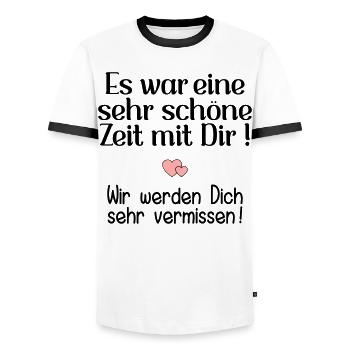 Abschied Kollegin - Schöne Zeit - Männer Kontrast-T-Shirt - Weiß/Schwarz - Vorne - AI Model Female 172 light (172cm) & AI Model Male 178 dark (178cm)