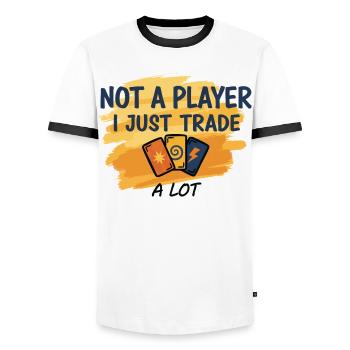 Ich bin kein Spieler, ich tausche einfach viel Sammelkarte - Männer Kontrast-T-Shirt - Weiß/Schwarz - Vorne - AI Model Female 172 light (172cm) & AI Model Male 178 dark (178cm)