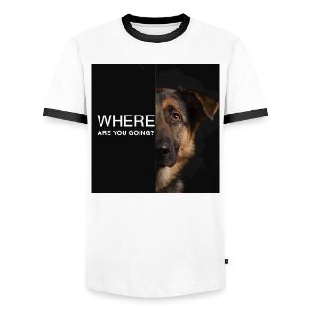 Où vas-tu ? Berger allemand qui dit triste - T-shirt contrasté Homme - blanc/noir - Devant - AI Model Female 172 light (172cm) & AI Model Male 178 dark (178cm)