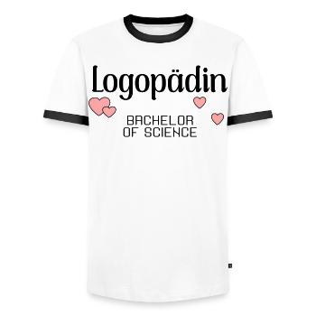 Bachelorstudium Logopädie Logopädin - Männer Kontrast-T-Shirt - Weiß/Schwarz - Vorne - AI Model Female 172 light (172cm) & AI Model Male 178 dark (178cm)