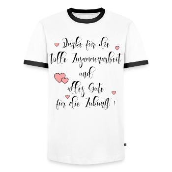 Abschied Kollegen - Danke Zusammenarbeit - Männer Kontrast-T-Shirt - Weiß/Schwarz - Vorne - AI Model Female 172 light (172cm) & AI Model Male 178 dark (178cm)