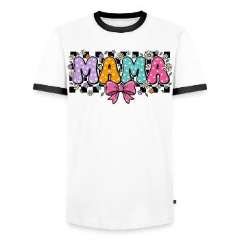 Vintage MAMA Polka Dot und großer rosa Schleifen-Chic - Männer Kontrast-T-Shirt - Weiß/Schwarz - Vorne - AI Model Female 172 light (172cm) & AI Model Male 178 dark (178cm)