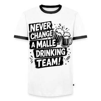 Malle 2026 Never Change A Malle Drinking Team - Men's Ringer Shirt - white/black - Front - AI Model Female 172 light (172cm) & AI Model Male 178 dark (178cm)