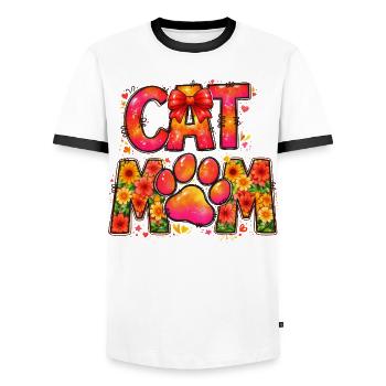Cat Mom Katzenmama Blumen Pfote Schleife Design - Männer Kontrast-T-Shirt - Weiß/Schwarz - Vorne - AI Model Female 172 light (172cm) & AI Model Male 178 dark (178cm)