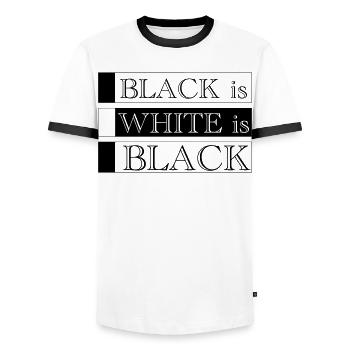 Black Is White Is Black - Minimal Typography - Männer Kontrast-T-Shirt - Weiß/Schwarz - Vorne - AI Model Female 172 light (172cm) & AI Model Male 178 dark (178cm)