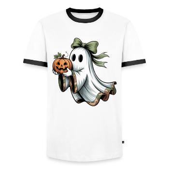 Halloween Ghost Pumpkin - Men's Ringer Shirt - white/black - Front - AI Model Female 172 light (172cm) & AI Model Male 178 dark (178cm)