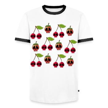 Crânes de fraises et de cerises manga - T-shirt contrasté Homme - blanc/noir - Devant - AI Model Female 172 light (172cm) & AI Model Male 178 dark (178cm)