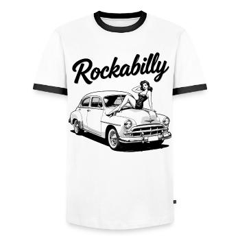 Rockabilly Hot Rod Pin-Up Car Classic T-Shirt - Men's Ringer Shirt - white/black - Front - AI Model Female 172 light (172cm) & AI Model Male 178 dark (178cm)