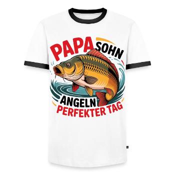 Papa und Sohn angeln zusammen - Männer Kontrast-T-Shirt - Weiß/Schwarz - Vorne - AI Model Female 172 light (172cm) & AI Model Male 178 dark (178cm)