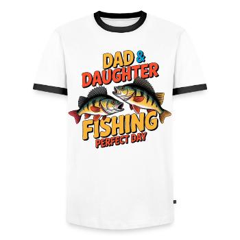 Papa und Tochter angeln zusammen - Männer Kontrast-T-Shirt - Weiß/Schwarz - Vorne - AI Model Female 172 light (172cm) & AI Model Male 178 dark (178cm)