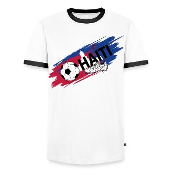 Haiti Football Jersey Supporter Haiti Soccer Foot - Men's Ringer Shirt - white/black - Front - AI Model Female 172 light (172cm) & AI Model Male 178 dark (178cm)