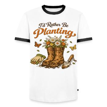 I Prefer Gardening Passion Vintage Garden - Men's Ringer Shirt - white/black - Front - AI Model Female 172 light (172cm) & AI Model Male 178 dark (178cm)
