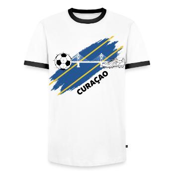 Curaçao Football Maillot Supporter Curacao Soccer - T-shirt contrasté Homme - blanc/noir - Devant - AI Model Female 172 light (172cm) & AI Model Male 178 dark (178cm)