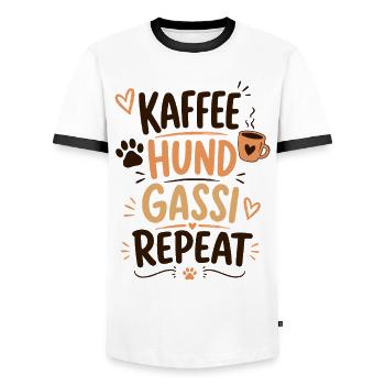 Kaffee Hund Gassi Repeat - Männer Kontrast-T-Shirt - Weiß/Schwarz - Vorne - AI Model Female 172 light (172cm) & AI Model Male 178 dark (178cm)