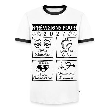 Prévisions pour 2027, future mama, futur papa 2027 - T-shirt contrasté Homme - blanc/noir - Devant - AI Model Female 172 light (172cm) & AI Model Male 178 dark (178cm)
