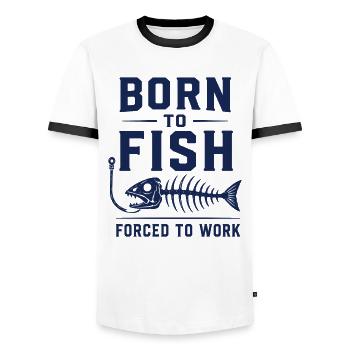 Born To Fish Angler Shirt - Männer Kontrast-T-Shirt - Weiß/Schwarz - Vorne - AI Model Female 172 light (172cm) & AI Model Male 178 dark (178cm)