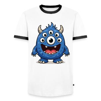 Blue monster with many eyes - Men's Ringer Shirt - white/black - Front - AI Model Female 172 light (172cm) & AI Model Male 178 dark (178cm)
