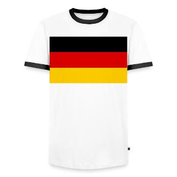 GERMANY GERMANY EUROPE GERMAN SPORT FAN - Men's Ringer Shirt - white/black - Front - AI Model Female 172 light (172cm) & AI Model Male 178 dark (178cm)