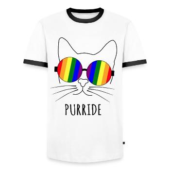 Purride Katze LGBT Gay Pride Mit Regenbogen Brille - Männer Kontrast-T-Shirt - Weiß/Schwarz - Vorne - AI Model Female 172 light (172cm) & AI Model Male 178 dark (178cm)