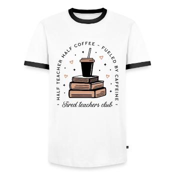 Tired teacher coffee club - Men's Ringer Shirt - white/black - Front - AI Model Female 172 light (172cm) & AI Model Male 178 dark (178cm)