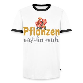 Pflanzen verstehen mich – Lustiger Natur Spruch - Männer Kontrast-T-Shirt - Weiß/Schwarz - Vorne - AI Model Female 172 light (172cm) & AI Model Male 178 dark (178cm)