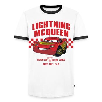 Cars Piston Cup Mit Lightning McQueen Und Spruch - Männer Kontrast-T-Shirt - Weiß/Schwarz - Vorne - AI Model Female 172 light (172cm) & AI Model Male 178 dark (178cm)