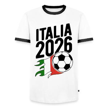 Italia 2026 Fußball Flamme mit Flagge - Männer Kontrast-T-Shirt - Weiß/Schwarz - Vorne - AI Model Female 172 light (172cm) & AI Model Male 178 dark (178cm)