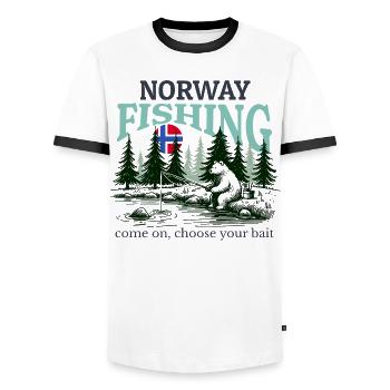 Norwegen Angeln - Männer Kontrast-T-Shirt - Weiß/Schwarz - Vorne - AI Model Female 172 light (172cm) & AI Model Male 178 dark (178cm)