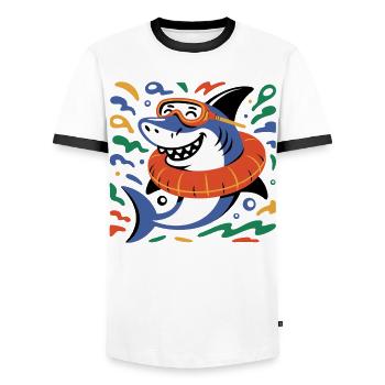 Lustiger Hai mit Schwimmring und Taucherbrille - Männer Kontrast-T-Shirt - Weiß/Schwarz - Vorne - AI Model Female 172 light (172cm) & AI Model Male 178 dark (178cm)