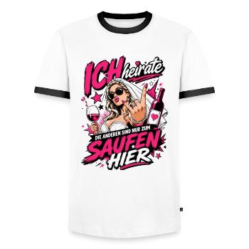 Ich heirate die anderen zum Saufen hier JGA Braut - Männer Kontrast-T-Shirt - Weiß/Schwarz - Vorne - AI Model Female 172 light (172cm) & AI Model Male 178 dark (178cm)