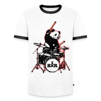 Panda Bär Drummer mit Drumset BXR mit Schlagzeug - Männer Kontrast-T-Shirt - Weiß/Schwarz - Vorne - AI Model Female 172 light (172cm) & AI Model Male 178 dark (178cm)