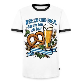 Brezen und Bier | Bayern Vibes - Männer Kontrast-T-Shirt - Weiß/Schwarz - Vorne - AI Model Female 172 light (172cm) & AI Model Male 178 dark (178cm)
