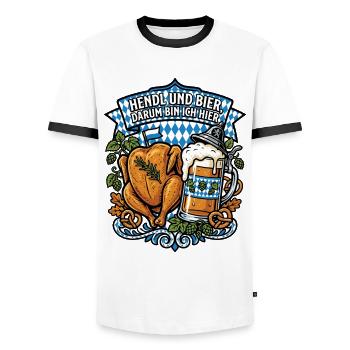 Tente de bière Bavière | Poulet et bière, c’est pour ça que je suis là - T-shirt contrasté Homme - blanc/noir - Devant - AI Model Female 172 light (172cm) & AI Model Male 178 dark (178cm)