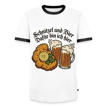 Schnitzel und Bier | Bayern Vibes - Männer Kontrast-T-Shirt - Weiß/Schwarz - Vorne - AI Model Female 172 light (172cm) & AI Model Male 178 dark (178cm)