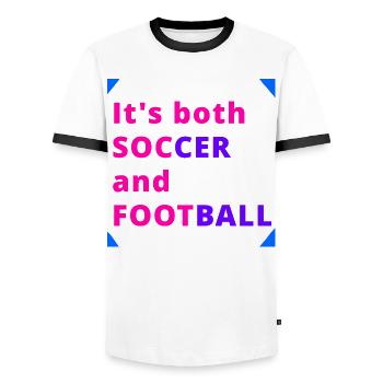 Soccer and Football Dual Design - Men's Ringer Shirt - white/black - Front - AI Model Female 172 light (172cm) & AI Model Male 178 dark (178cm)