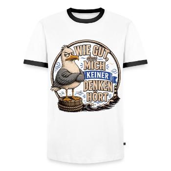 Möwe Wie gut dass mich keiner denken hört Shirt - Männer Kontrast-T-Shirt - Weiß/Schwarz - Vorne - AI Model Female 172 light (172cm) & AI Model Male 178 dark (178cm)