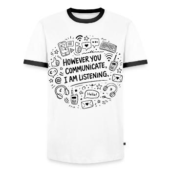 Communication Écoute Psychologue Prof Cadeau - T-shirt contrasté Homme - blanc/noir - Devant - AI Model Female 172 light (172cm) & AI Model Male 178 dark (178cm)