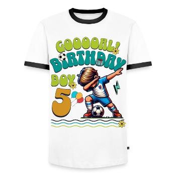 5 . Birthday Football - Men's Ringer Shirt - white/black - Front - AI Model Female 172 light (172cm) & AI Model Male 178 dark (178cm)