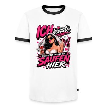 Ich heirate die anderen zum Saufen hier JGA Braut - Männer Kontrast-T-Shirt - Weiß/Schwarz - Vorne - AI Model Female 172 light (172cm) & AI Model Male 178 dark (178cm)