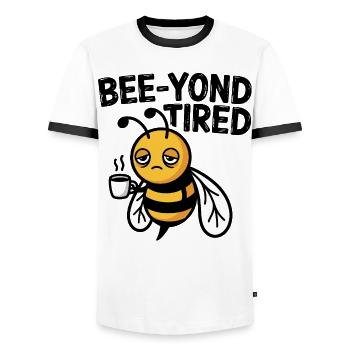 Bee-yond Abeille fatiguée et endormie avec tasse à café - T-shirt contrasté Homme - blanc/noir - Devant - AI Model Female 172 light (172cm) & AI Model Male 178 dark (178cm)