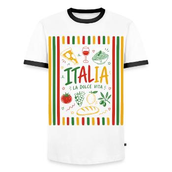 Italia - La dolce vita - Männer Kontrast-T-Shirt - Weiß/Schwarz - Vorne - AI Model Female 172 light (172cm) & AI Model Male 178 dark (178cm)