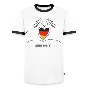 Germany Fan Heart with German Flag Germany - Men's Ringer Shirt - white/black - Front - AI Model Female 172 light (172cm) & AI Model Male 178 dark (178cm)