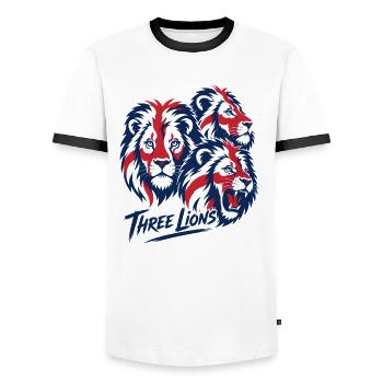 Drei Löwen im Rot Blau Weiß Fußball Mannschaft  - Männer Kontrast-T-Shirt - Weiß/Schwarz - Vorne - AI Model Female 172 light (172cm) & AI Model Male 178 dark (178cm)