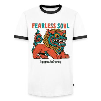 Furchtloser Löwengeist - Männer Kontrast-T-Shirt - Weiß/Schwarz - Vorne - AI Model Female 172 light (172cm) & AI Model Male 178 dark (178cm)