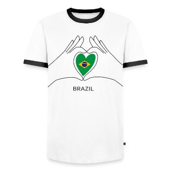 Cœur du Brésil avec drapeau brésilien pour les fans - T-shirt contrasté Homme - blanc/noir - Devant - AI Model Female 172 light (172cm) & AI Model Male 178 dark (178cm)