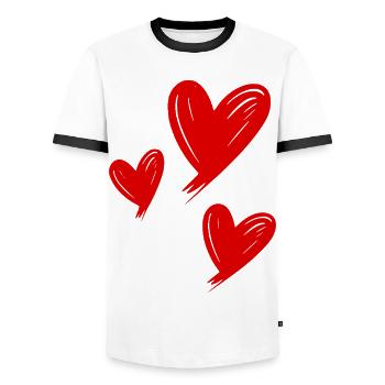 Cœurs Rouges - T-shirt contrasté Homme - blanc/noir - Devant - AI Model Female 172 light (172cm) & AI Model Male 178 dark (178cm)