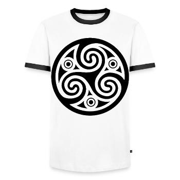 Celtic Spiral Circle (Black) - Men's Ringer Shirt - white/black - Front - AI Model Female 172 light (172cm) & AI Model Male 178 dark (178cm)