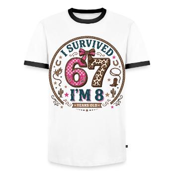 Geburtstagsgeschenk für ein 8-jähriges Western Cowboy-Mädchen - Männer Kontrast-T-Shirt - Weiß/Schwarz - Vorne - AI Model Female 172 light (172cm) & AI Model Male 178 dark (178cm)