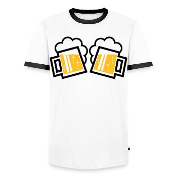 2 Bayrische Bierkrüge Prosten (Bier Maßkrüge / 2C) - Männer Kontrast-T-Shirt - Weiß/Schwarz - Vorne - AI Model Female 172 light (172cm) & AI Model Male 178 dark (178cm)