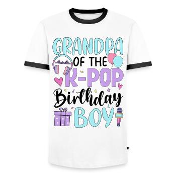Grandpa of The K-Pop Birthday Boy - Men's Ringer Shirt - white/black - Front - AI Model Female 172 light (172cm) & AI Model Male 178 dark (178cm)